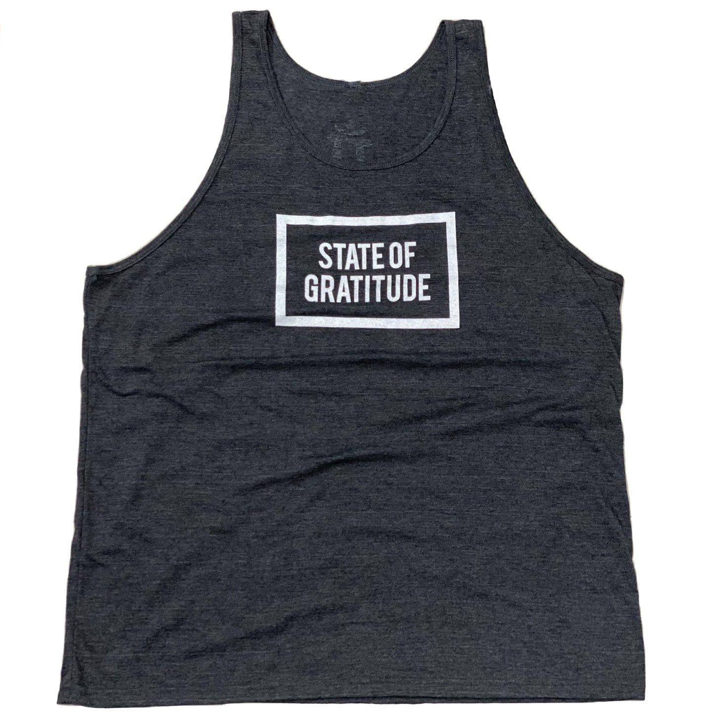 State of Gratitude Unisex, Men's, Women's Tank Top. Athletic Fit. Sleeveless. Jersey Cotton. Heather Grey | Gratitude symbol | Larger than life synonym | Synonym grateful | Grateful apparel | Social Impact