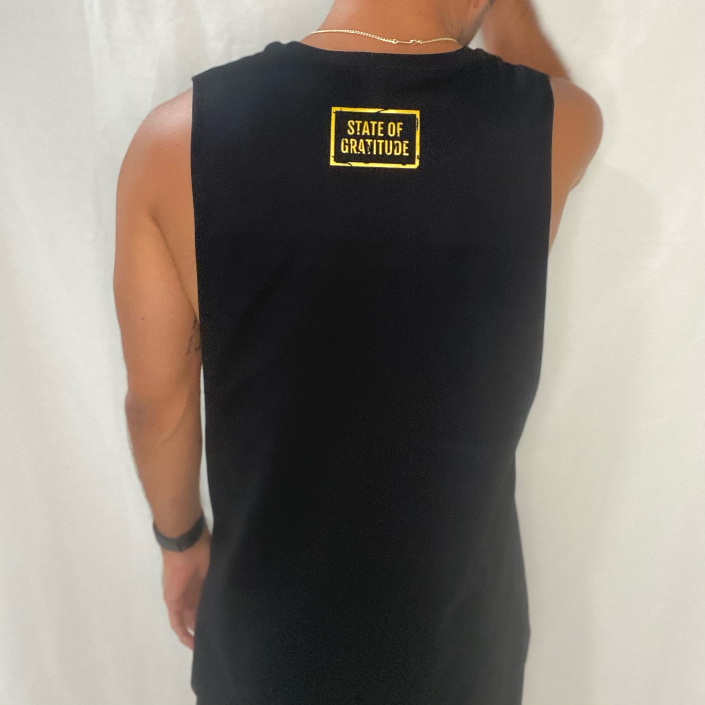 State of Gratitude | Black and Gold Tank | Attitude of | Gratitud | Heart chakra apparel | grateful apparel